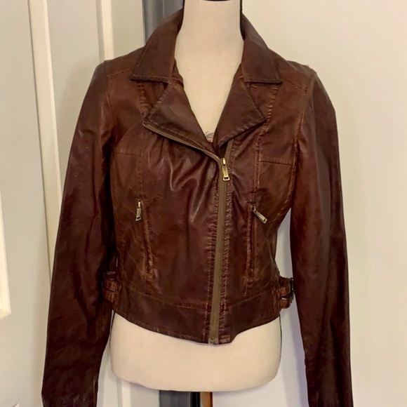 Jou Jou Jackets & Blazers - JOUJOU BARK LINED FAUX LEATHER MOTO JACKET